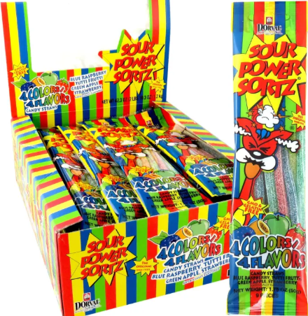 Dorval Sour Power Straws 4 Colors 4 Flavors 24 Count
