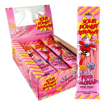 Dorval Sour Power Straws Pink Lemonade 24 Count