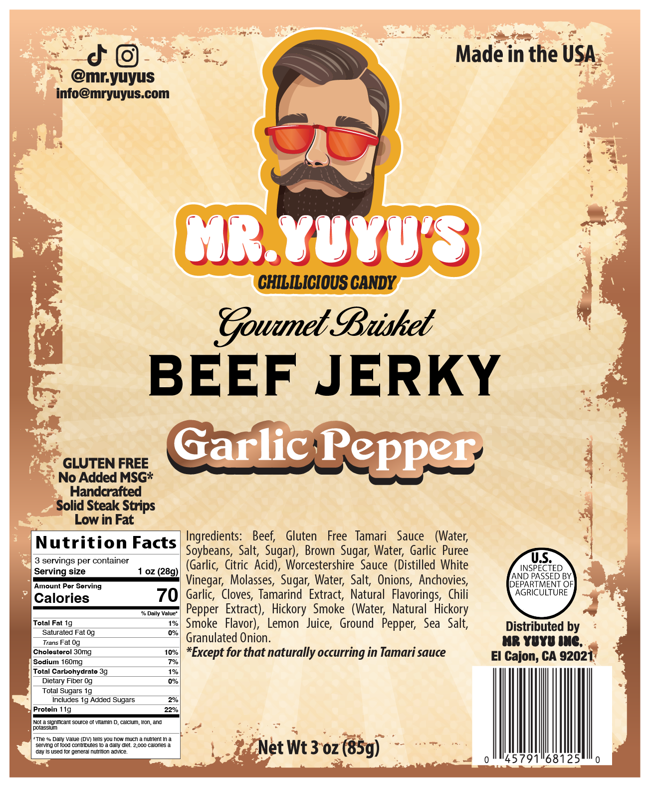 Mr. YuYu's Beef Brisket Garlic Pepper Jerky 6 count