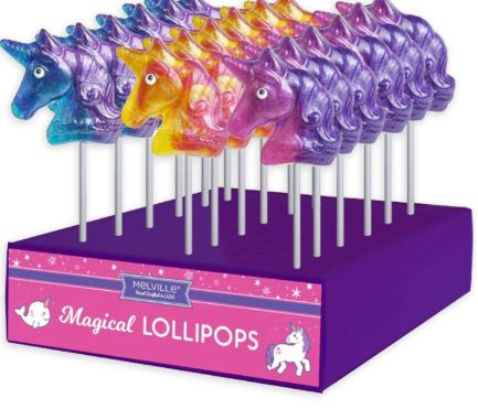 Melville Unicorn Shaped Lollipops (Blue Yellow Purple) 24 Count