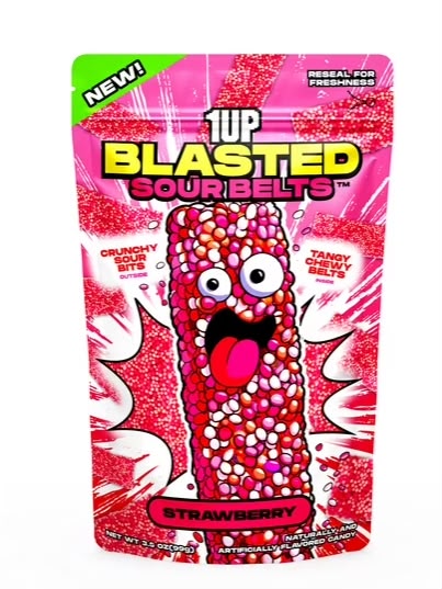 1UP Candy | Strawberry Blasted Sour Belts 15 Count