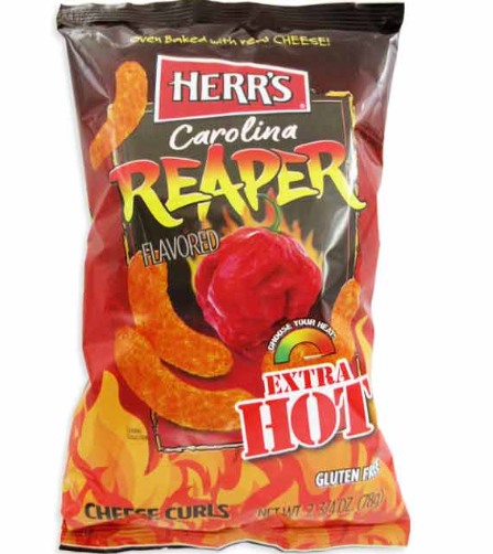 Herrs Carolina Reaper Hot Cheese Curls 12 Count