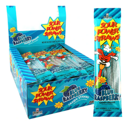 Dorval Sour Power Straws Blue Raspberry 24 Count