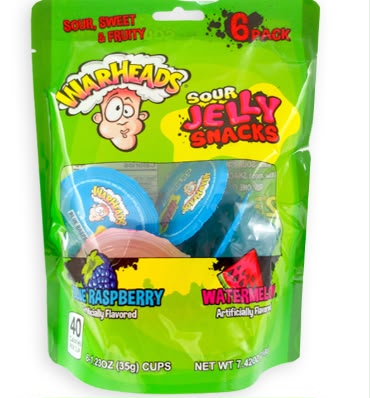 Warheads Sour Jelly Snacks Blue Razz/Wtrmln 12 Count