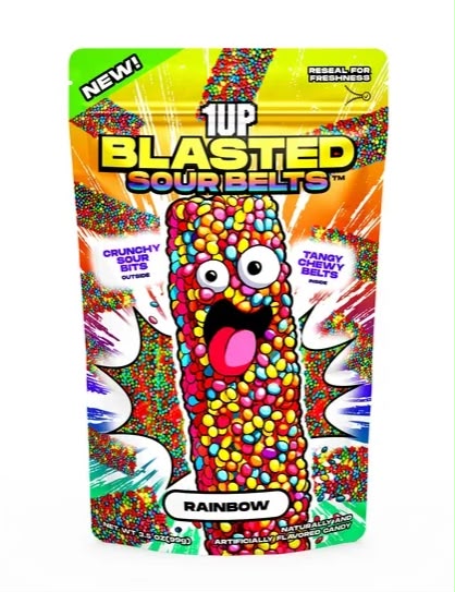 1UP Candy | Rainbow Blasted Sour Belts 15 Count