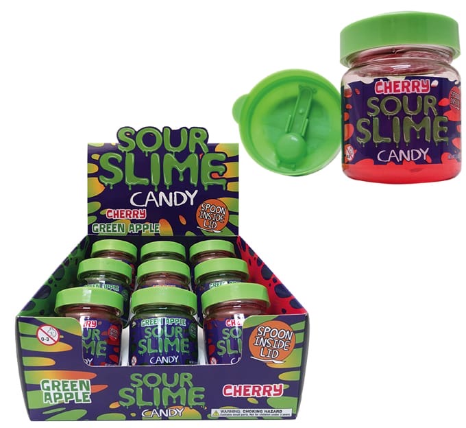 Slime Sour Candy - Green Apple & Cherry W/ Spoon 9 Count