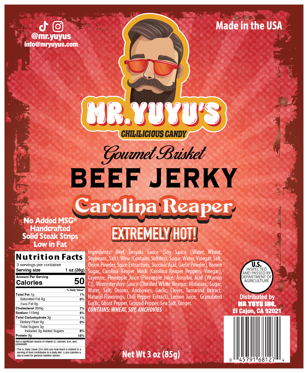 Mr. YuYu's Beef Brisket Carolina Reaper Jerky 6 count