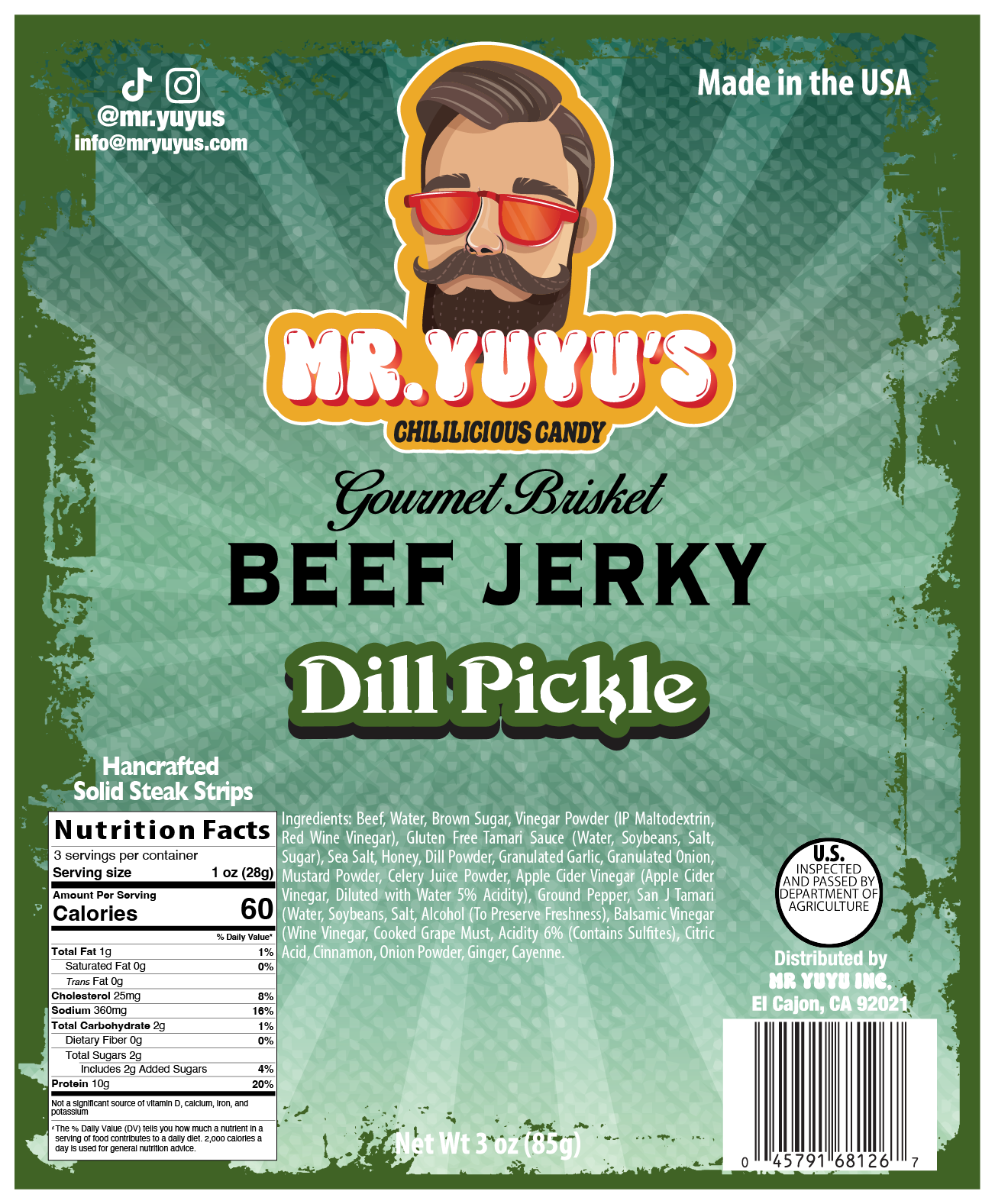 Mr. YuYu's Beef Brisket Dill Pickle Jerky 6 count