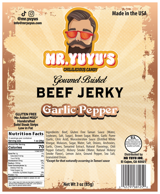 Mr. YuYu's Beef Brisket Garlic Pepper Jerky 6 count