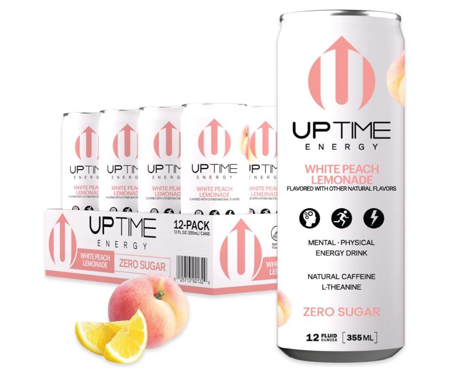 Uptime Energy: White Peach Lemonade Zero Sugar 12 Count