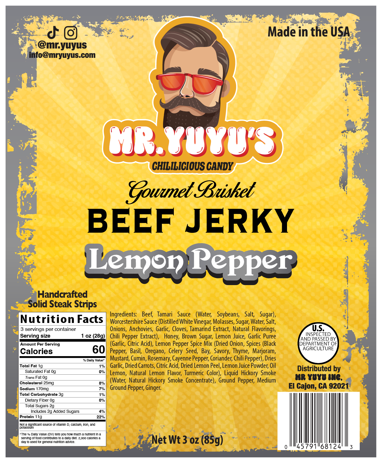 Mr. YuYu's Beef Brisket Lemon Pepper Jerky 6 count