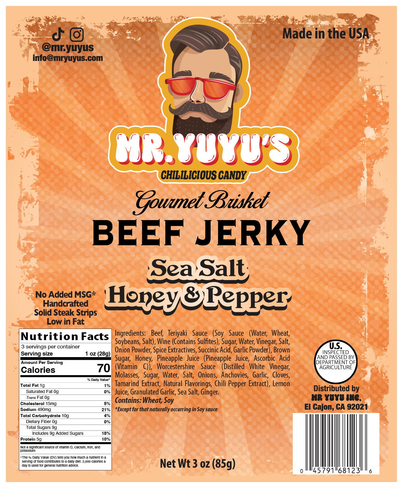 Mr. YuYu's Beef Brisket Sea Salt Honey & Pepper Jerky 6 count