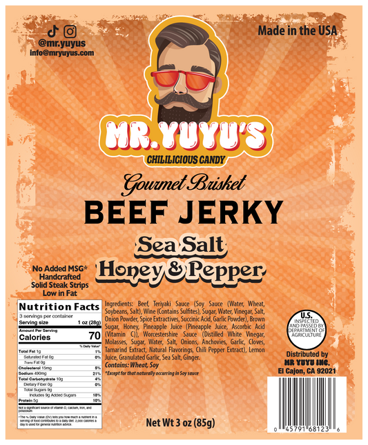 Mr. YuYu's Beef Brisket Sea Salt Honey & Pepper Jerky 6 count